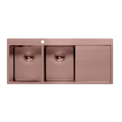 Double bowl rose gold kitchen sink with drainboard